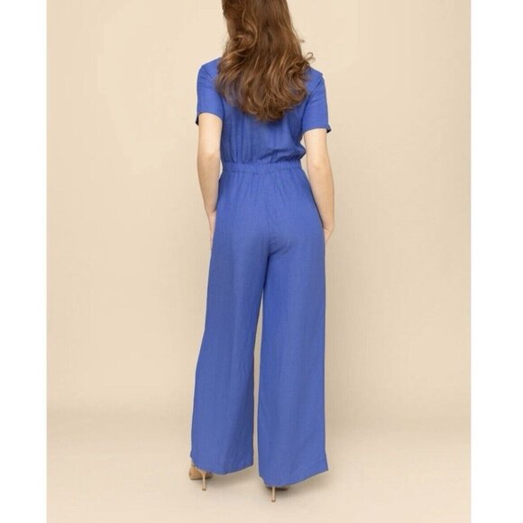 Mixed By Nasrin Neptune Linen Wide Leg Jumpsuit Pink - Picture 8 of 8